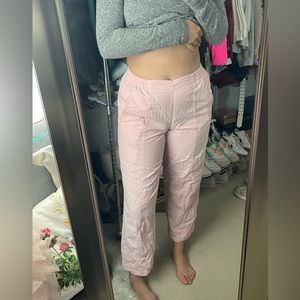 Pink nurse scrubs —> wrinkles will come out